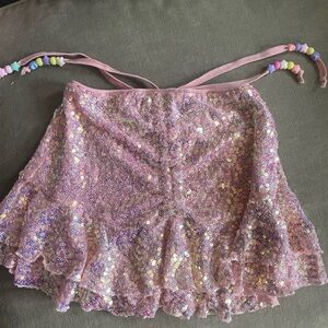 Club Exx Pink Sequin Skirt with Beaded Straps NWT